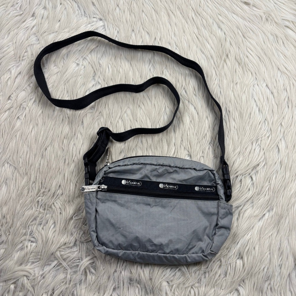 Vintage Lesportsac Gray Ripstop‎ Nylon Crossbody Bag Travel Minimalist Street